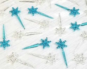 x18 Extra Small Isomalt Diamond Snowflakes Cake topper for Frozen Birthday cake, Winter themed & Christmas cake decorations, Cupcake topper