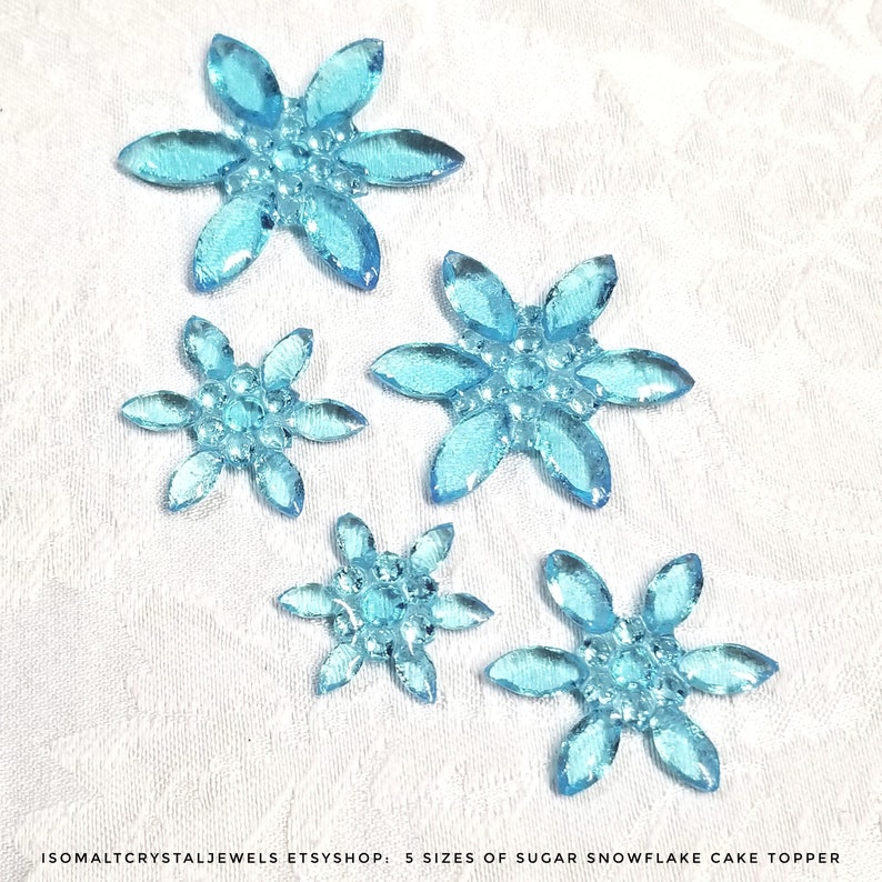 5 sizes of sugar Snowflakes made of Marquise gemstones and diamond studs, Winter/Frozen themed Birthday cake, Princess cakes, Snow flowers Aqua