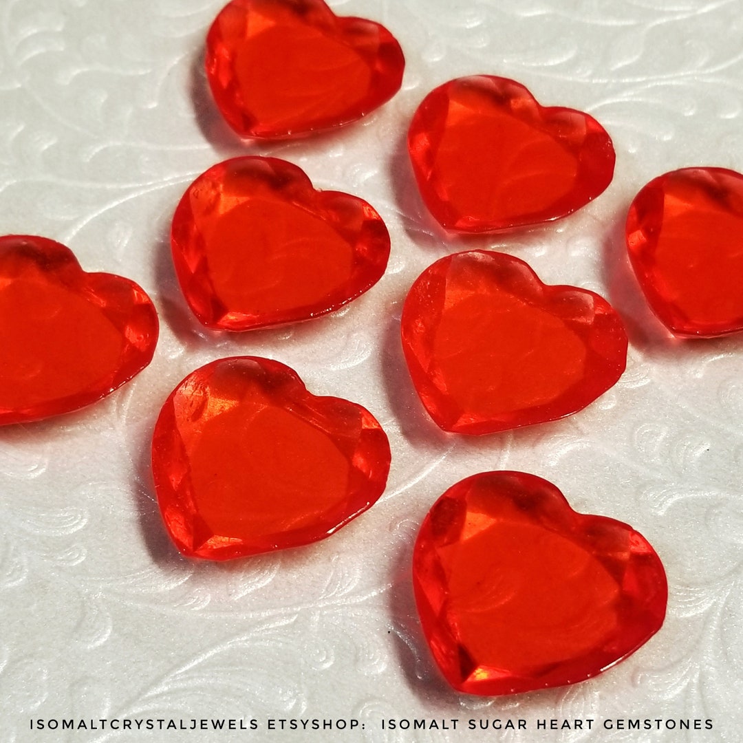 8 Exlarge Heart Gemstones, Edible Sugar Gems for Birthday, Wedding