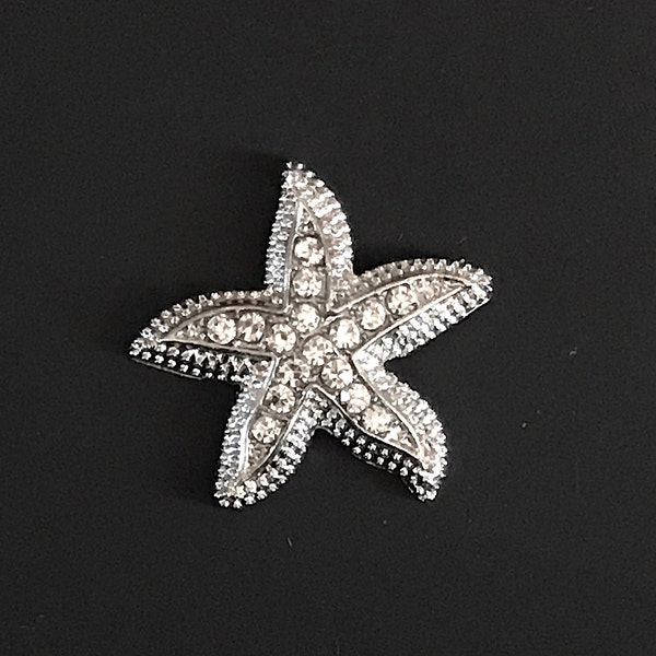 Starfish Rhinestone Crystal silver  1" FLAT BACK