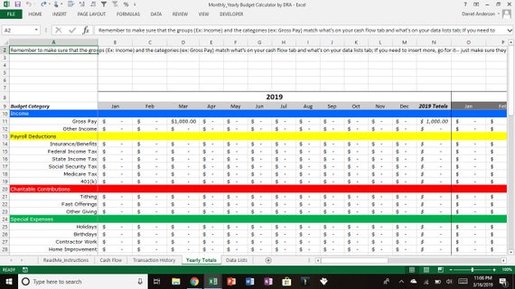 Annual Budget Calculatortrack Yearly Spending For Every Etsy