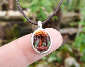 Autumn necklace, small forest, autumn jewelry, miniature forest, fantasy jewelry, magic forest, mini necklace pendant, nature jewelry, unique