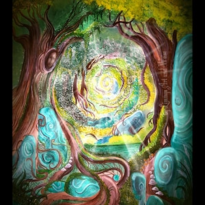 Fantasy Poster "Spirale der Natur"Energie Bild, Wald Bild, spirituelle Kunst, Zauberwald, Größe : Din A2