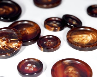 Set of Genuine Buffalo Bone Blazer/Jacket Buttons - Brown Colour (Choice of 3L/7S. 4L/8S or 5L/10S) Large ø23mm, Small ø15mm