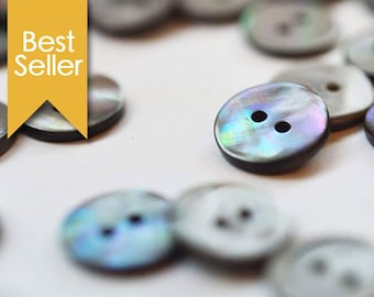High Grade Grey (River) Mother of Pearl Shirt Buttons (15 Pieces) 2 Holes ø11.0mm or ø12.0mm