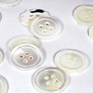 High Grade Natural (Trochus) Mother of Pearl Shirt Buttons (15 Pieces) 4 Holes ø15 mm