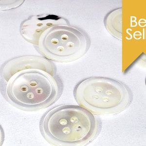 Bottoni da camicia in madreperla naturale di alta qualità (Trochus) (15 pezzi) 4 fori ø11,5 mm