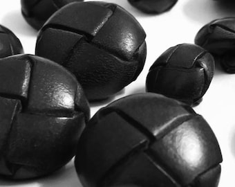 Genuine Leather Shank Jacket Buttons (Black) Available in Sets of 3L/7S, or 4L/8S, or 6L, or 8L, or 6S or 8S (Large ø23.0mm/Small ø15.0mm)