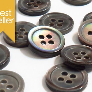 absolute-magic.com - High Grade Grey (River) Mother of Pearl Shirt Buttons (15 Pieces) 4 Holes ø12mm