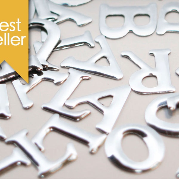 Hot Fix or Glue On Silver Alphabets (12mm in Height) Choose or Customize any Combinations of 8 or 12 Letters in 1 Packet