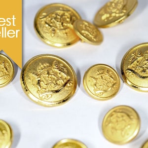 Set of Die Cast Metal Blazer Buttons G005 (Gold Colour) Set (in 3L/7S or 4L/8S) ø23mm, ø15mm