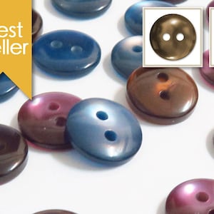 Set of 15 Shimmering Plastic Shirt/Blouse Buttons (Available in Brown, Blue & Purple) ø11.5mm in Diameter - 2 Holes