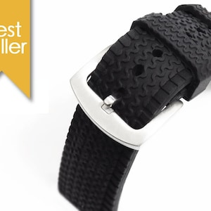 Black Tyre Tread (Mille Miglia Styled) 22mm or 24mm Width Silicon Watchstrap Stainless Steel Buckle (Optional Applewatch Lugs Attachment)