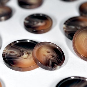 Set of Synthetic/Nylon Blazer Buttons 5 Large & 10 Small - HB37055 - Brown Tint (Large ø20.0mm, Small ø15.0mm)