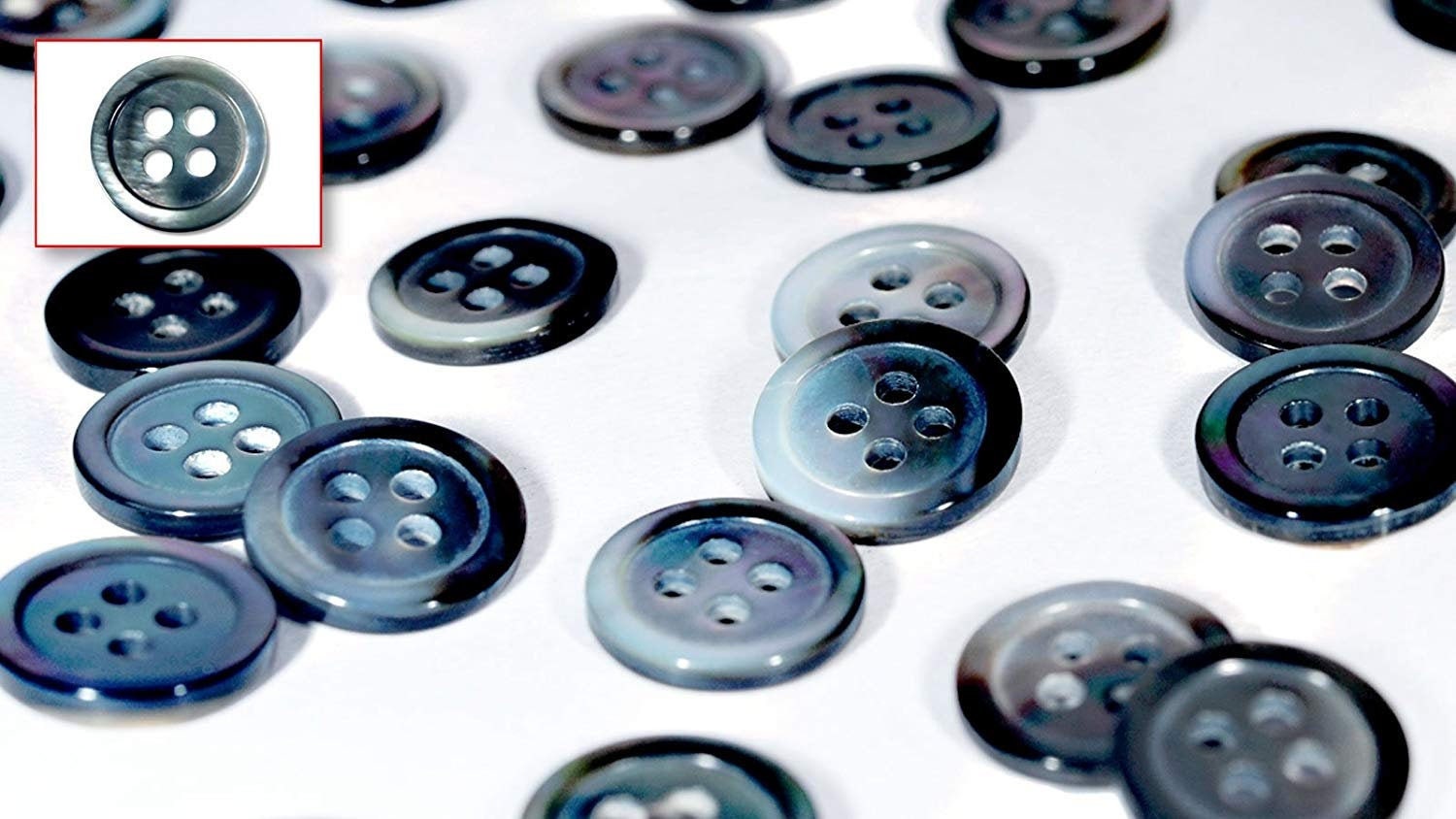 High Grade (Black Lip) Mother of Pearl Shirt Buttons (15 Pieces) ø11.5mm 4 Holes