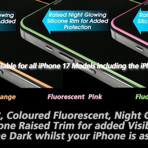 TRIPLE-PACK 3 colours Night Glowing Fluorescent Rim 9H+ Tempered Glass Screen Protectors (for relevant iPhone 15 16 17 17e & 17 Air Models)
