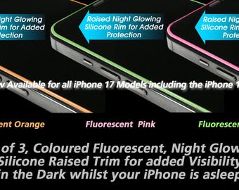 TRIPLE-PACK 3 colours Night Glowing Fluorescent Rim 9H+ Tempered Glass Screen Protectors (for relevant iPhone 15 16 17 17e & 17 Air Models)