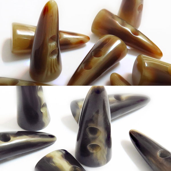 Set of 2 High Quality (Dual Tone) Plastic Horn Buttons (Tall 50mm, ø18mm) in Brown/Ivory or Black IvoryColour