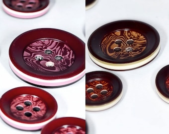 Set of Synthetic/Nylon Blazer Buttons 5 Large  ø22.0mm & 10 Small ø15.0mm - in Burgundy Sandwich or Brown Sandwich