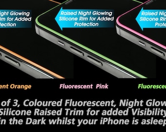 TRIPLE-PACK Coloured Night Glowing Silicone Trim, 9H+ Tempered Glass Screen Protectors (for iPhone 15, 15 Pro and 15 Pro Max)