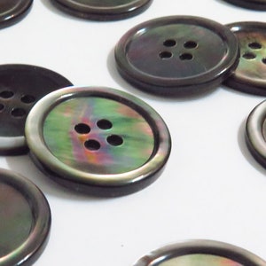 Set di 15 bottoni per giacca/blazer in madreperla blu grigio (labbro nero) di alta qualità, 4 fori (dimensione ø15 mm)