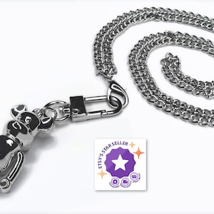 Stylish & Loving Stainless Steel Movable Limbs Teddy Figurine with Matching 78 cm / 31” inches long Necklace Chain