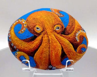 Octopus Rock Art Hand Painted: Nautical Sealife Decor