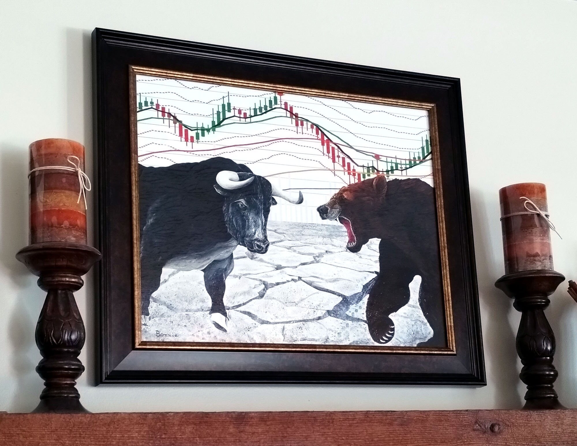 bull & bear digital prints, stock market art, wall... Bull Vs Bear Stock Market Art Print: War of Wall Street Giclee - Etsy