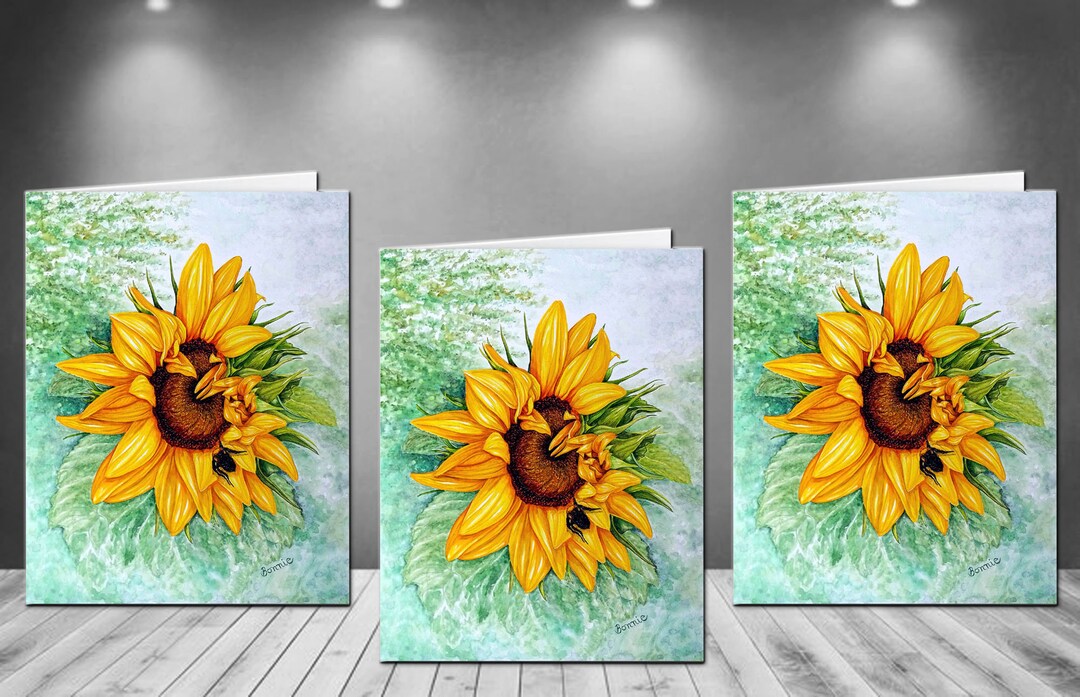 Sunflower Watercolor 3 Note Cards: Blank Floral Card Set With Envelopes ...