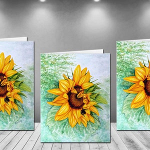 Sunflower Watercolor Note Cards: 3 Blank Floral Card Set with Envelopes