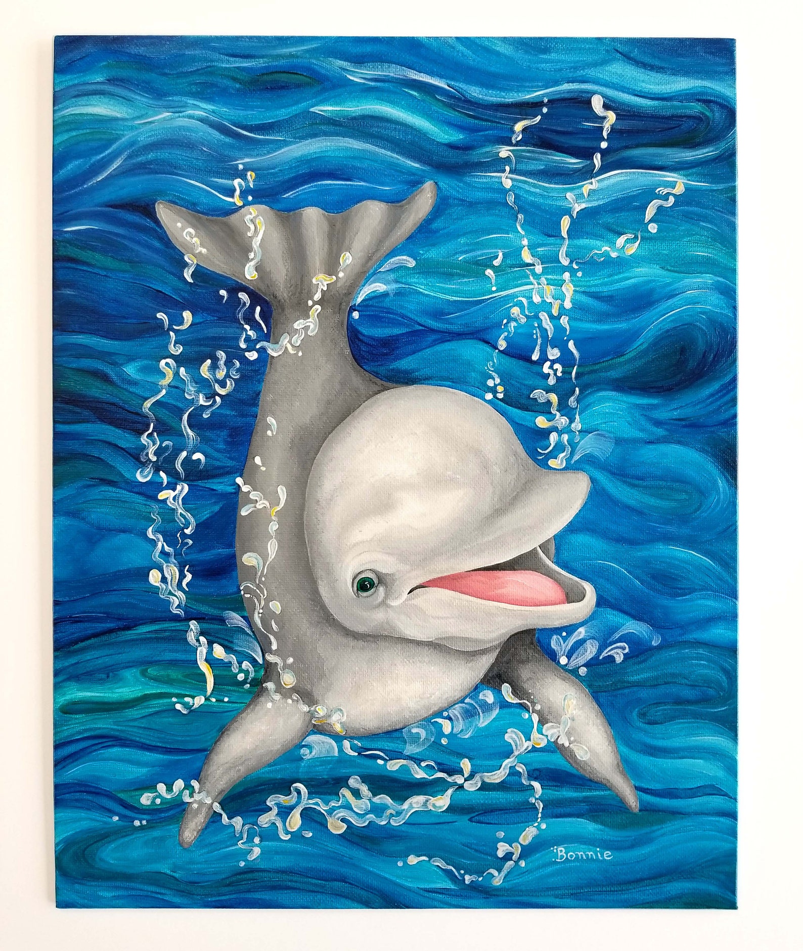 Dolphin Baby Original Acrylic Painting Dolphin Splashing Art Etsy de