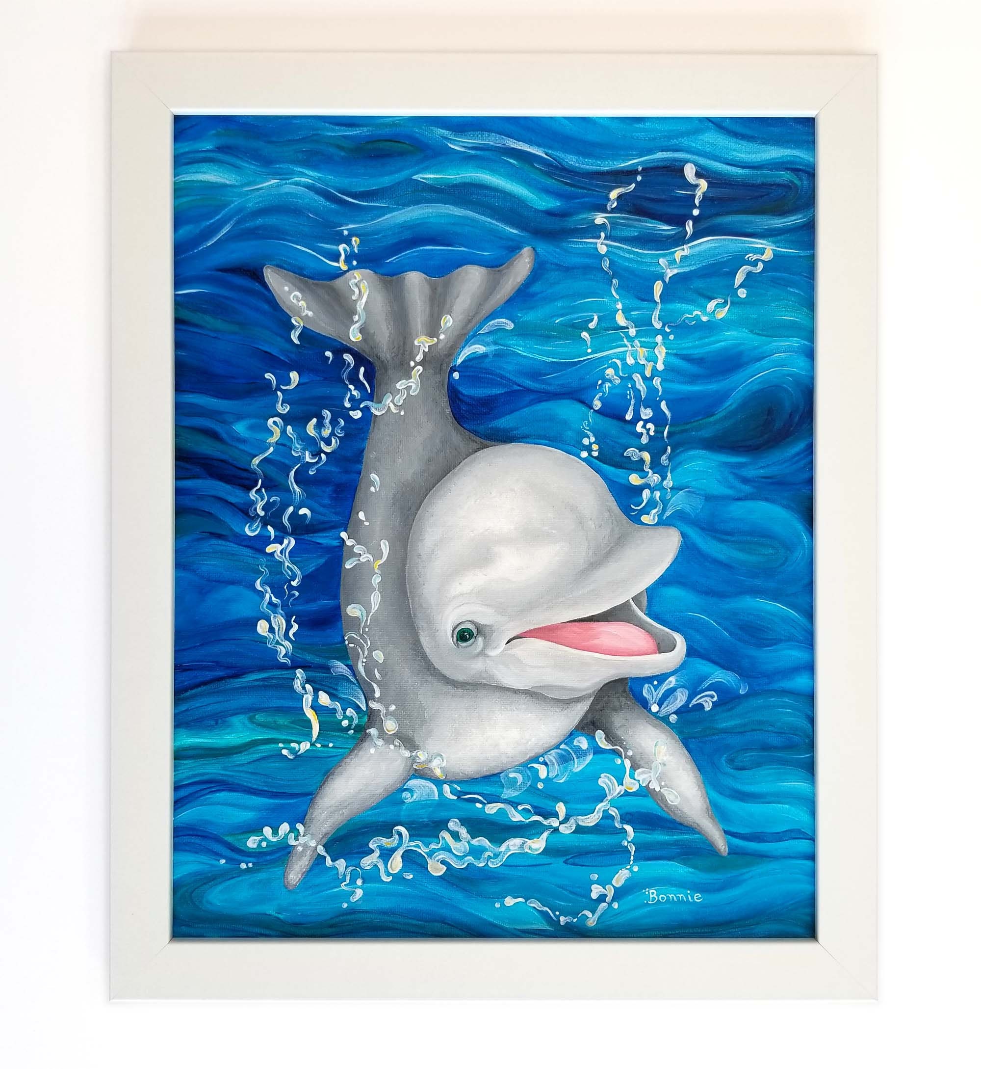 Dolphin Baby Original Acrylic Painting, Dolphin Splashing Art, Dolphin
