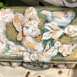 Handmade wood and clay Fairy and White Dove keepsake box jewelry box treasure box shabby chic shabby decor