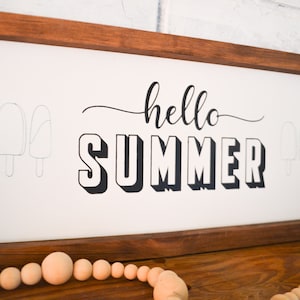HELLO SUMMER SIGN-Panneau en bois avec cadre en bois-Panneau de crème glacée-Panneau d&#39;été-Ferme d&#39;été