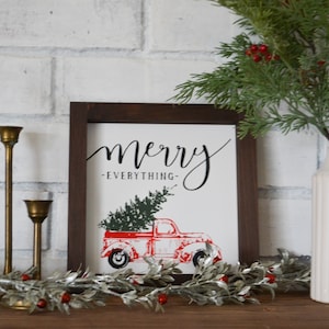 Merry Everything Red Truck Christmas Sign-Farmhouse Christmas-Christmas Farm Truck