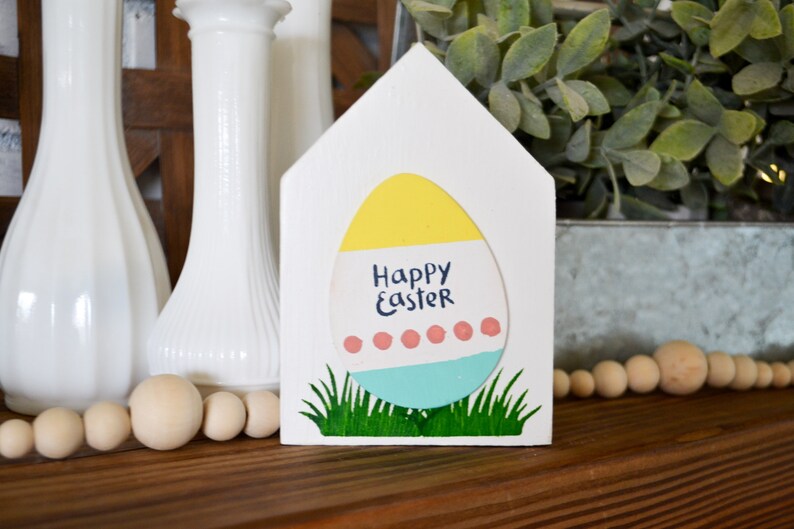 Mini Happy Easter House Shaped Decor-Mini Sign Decor-Tiered Tray Decor-Easter Farmhouse Decor