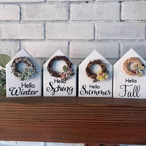 Seasonal Tiered Tray Decor: Winter, Spring, Summer, Fall Mini House Bundle