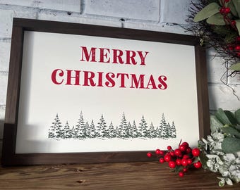 Merry Christmas Framed Wood Sign: Rustic Holiday Decor