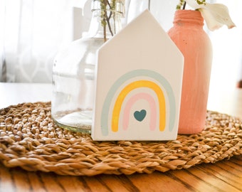 Rainbow House Shaped Decor-Mini Sign Decor-Tiered Tray Decor-Spring Farmhouse Decor-Spring Decor