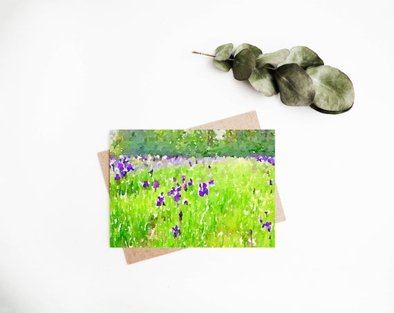 Digital Download Purple Iris Field Watercolor Art 5x7 Etsy