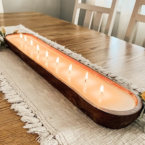 LARGE CENTERPIECE CANDLE, Dough Bowl Candle, Hand Poured Candle, Wooden Dough Bowl Candle