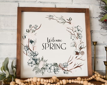 Welcome Spring Wood Framed Sign-Spring Decor-Spring Farmhouse Decor-Springtime Decor
