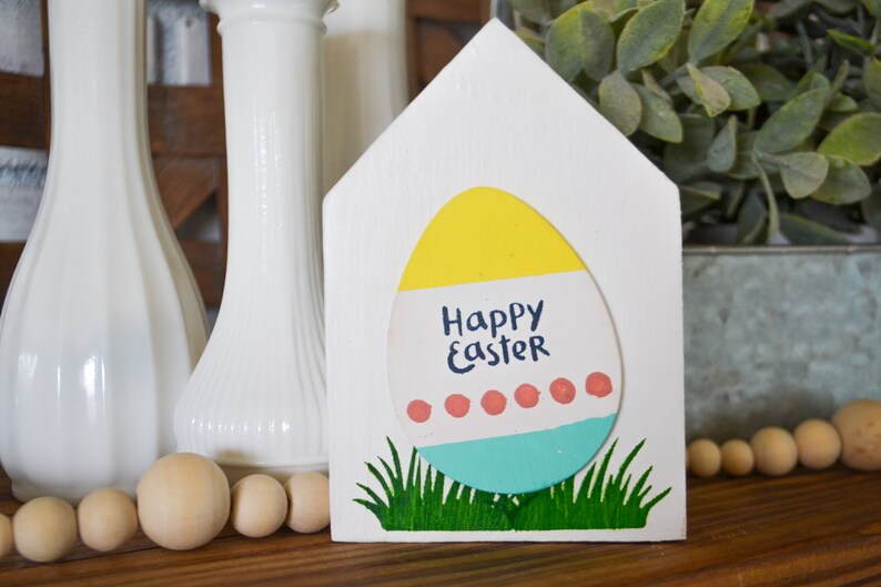 Mini Happy Easter House Shaped Decor-Mini Sign Decor-Tiered Tray Decor-Easter Farmhouse Decor