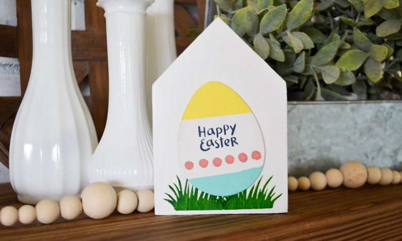 Mini Happy Easter House Shaped Decor-Mini Sign Decor-Tiered Tray Decor-Easter Farmhouse Decor