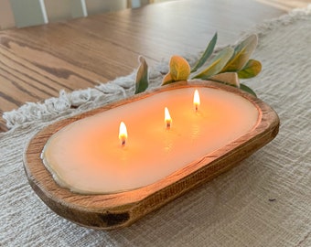 Dough Bowl Candle, Rustic Dough Bowl Candle, All Natural Soy Candle, 3-wick candle, Wooden Bowl Candle, Farmhouse Candle, Housewarming Gift