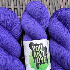 Hand dyed sock yarn blue purple iris merino, tonal, BIODEGRADABLE nylon, Ready to ship