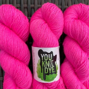 Hand dyed sock yarn, BIODEGRADABLE nylon, superwash merino, neon pink tonal, Ready to Ship
