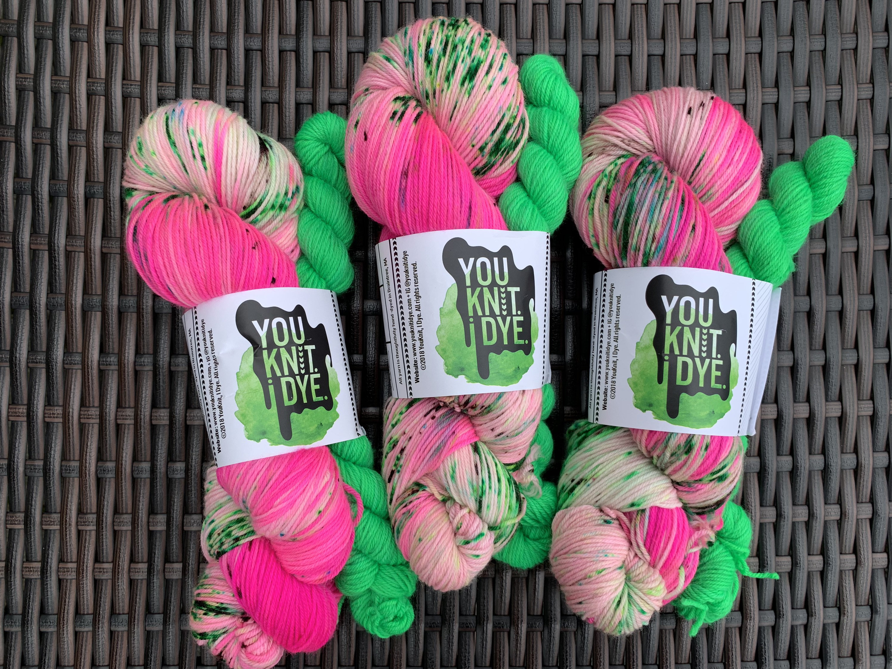 Hand Dyed Christmas Yarn Sock Set Neon Yellow Green Brown Speckles
