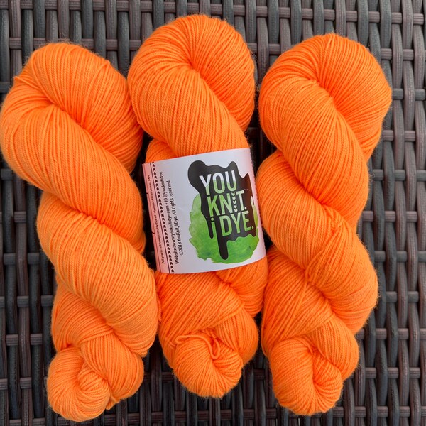 Hand dyed yarn sock neon orange BIODEGRADABLE, tonal, Ready to ship