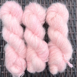 Hand dyed kid mohair CHUNKY DK yarn, light pink, tonal.